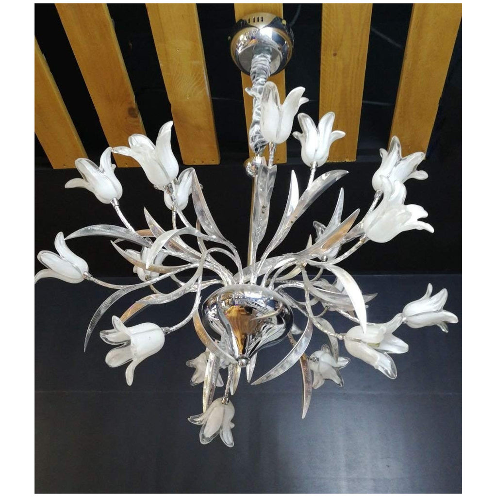 Lámpara araña colgante flores blanco acero vidrio luz led techo suspensión