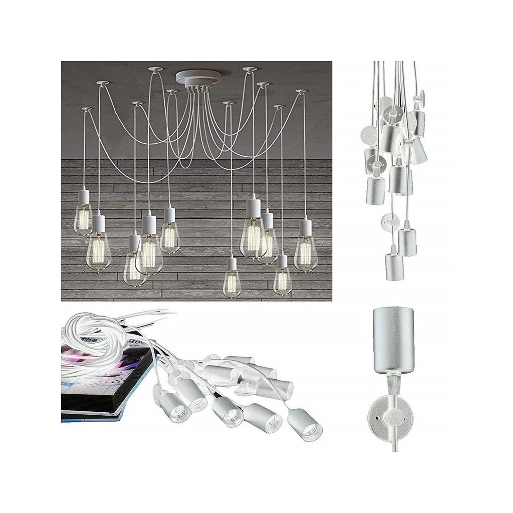 Lámpara de araña 12 colgantes Lámpara de araña blanca Techo de lámpara de suspensión ajustable E27