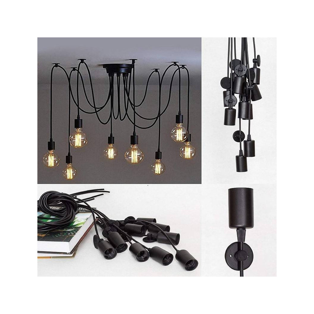 Lámpara de araña 12 colgantes lámpara de araña techo negro lámpara lámpara lámpara de lámpara E27