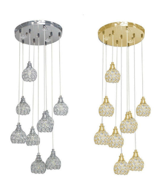 Lámpara colgante araña esférica redonda cerrada cristales de techo luz led diseño