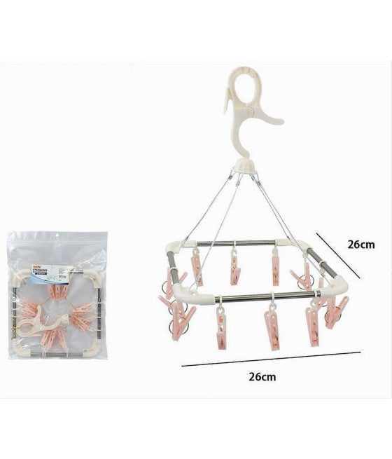 Ropa Ropa 24 Pinzas Pinzas 40x34cm Gancho plegable Colgando Ropa de plástico