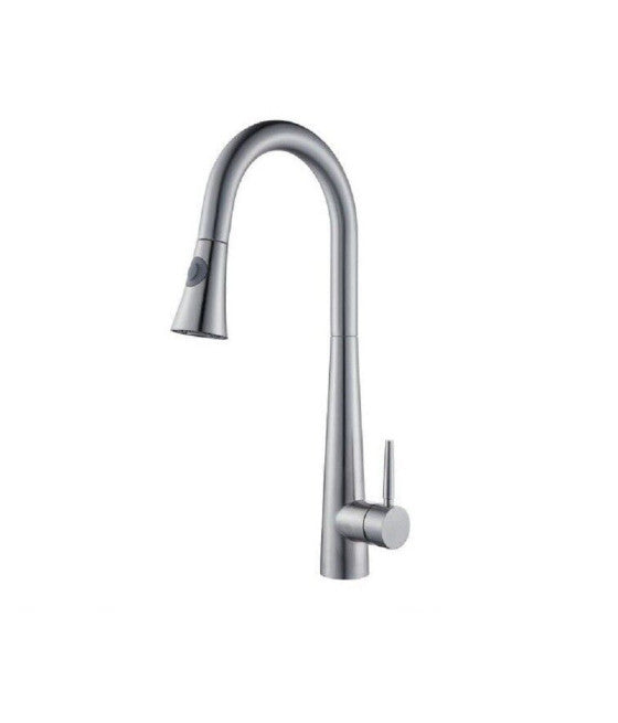 Grifo mezclador de lavamanos de una sola palanca con ducha de mano satinada