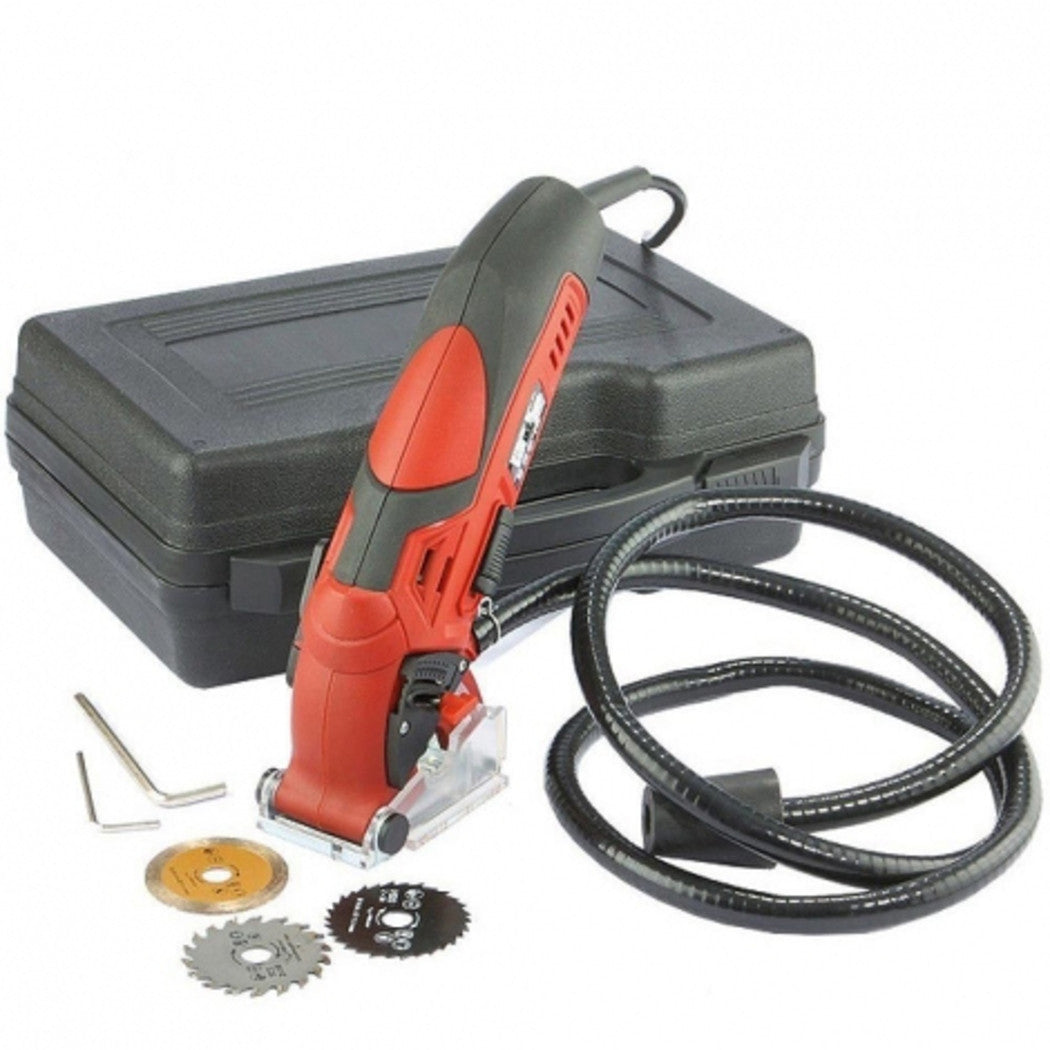 Mini sierra circular con 3 cuchillas y tubo de succión 400W 3400 rpm Corte 12mm