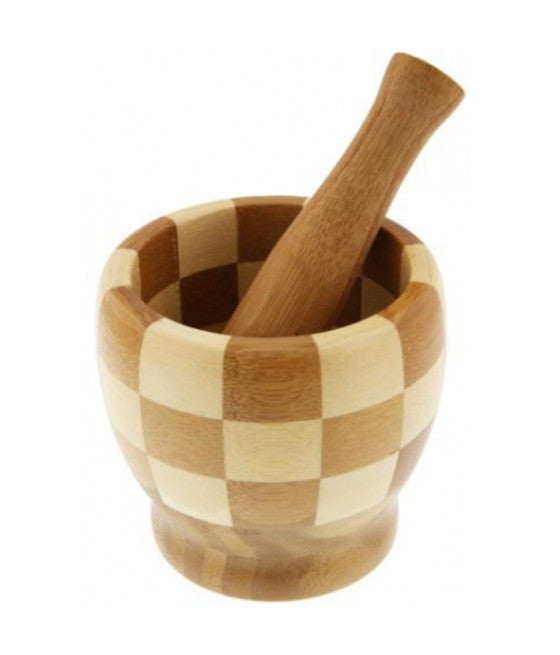 Mortero manual de mortero 11.5x10 cm en madera de bambú para el aderezo de especias de pesto