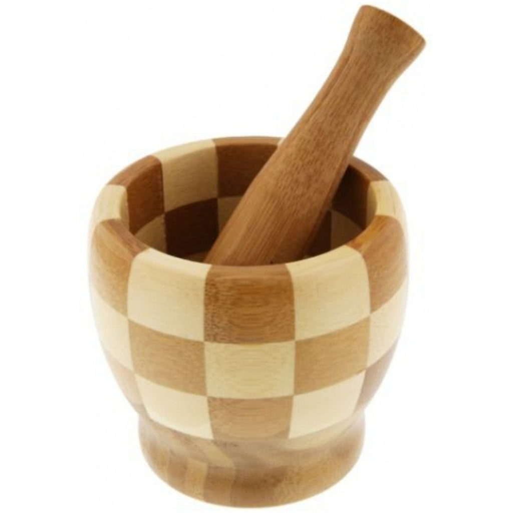 Mortero manual de mortero 11.5x10 cm en madera de bambú para el aderezo de especias de pesto