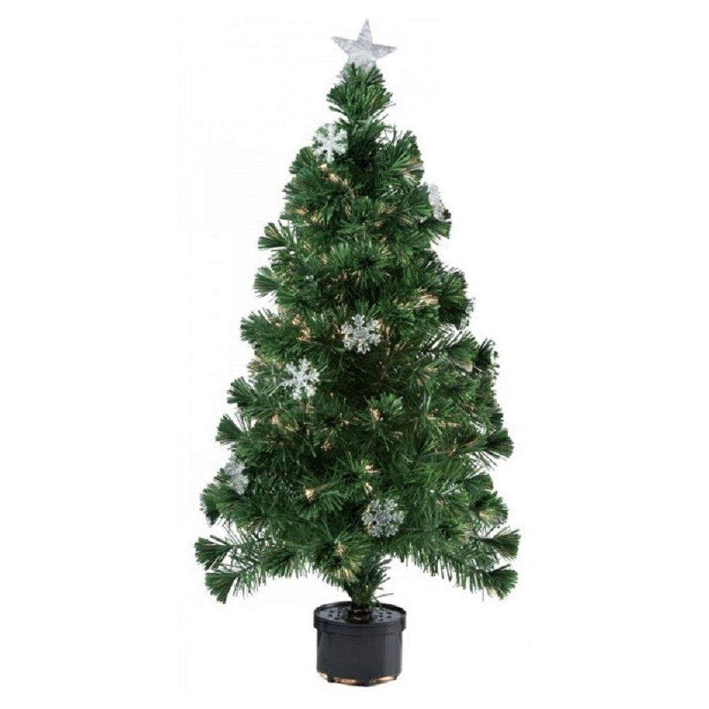 Nieve de la fibra óptica del árbol de navidad 90 cm 100 consejos 12 copos de nieve verdes