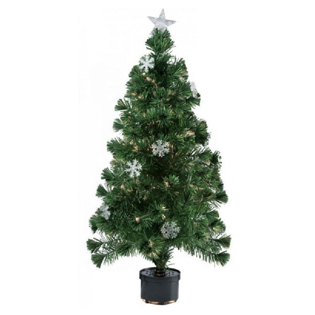 Nieve de la fibra óptica del árbol de navidad 90 cm 100 consejos 12 copos de nieve verdes