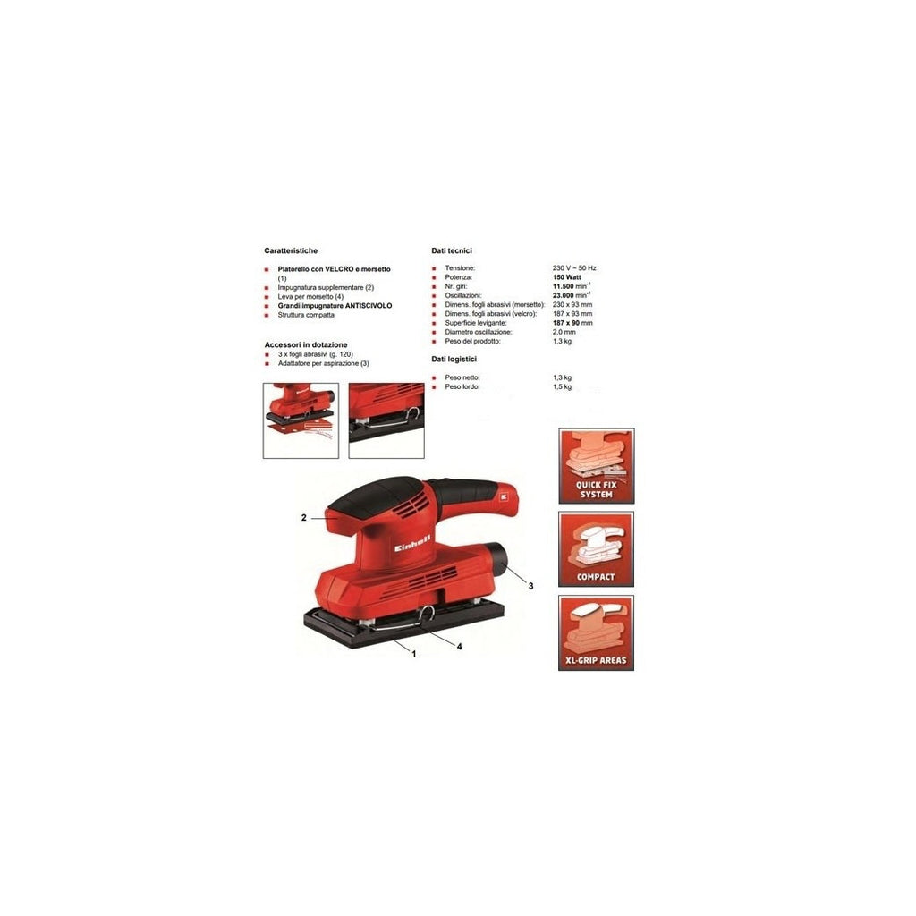 Orbital eléctrico de lijadora 2mm Einhell TH-OS1520 150W de mano profesional