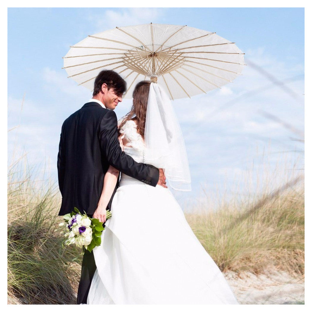 Paraguas de bambú blanco 30 cm papel de madera boda boda parasol