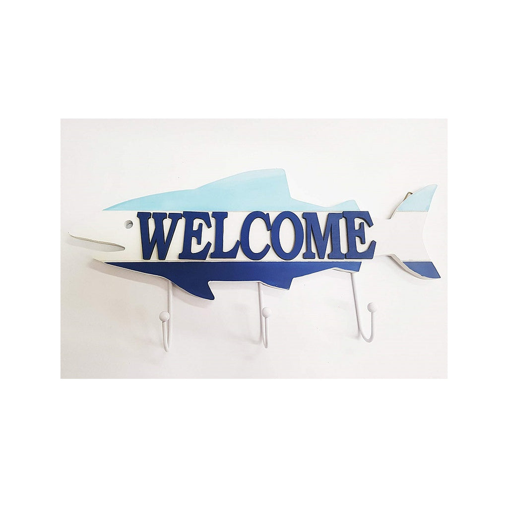 Percha de suspensión 3 ganchos de madera de madera de fondo de bienvenida al estilo marino