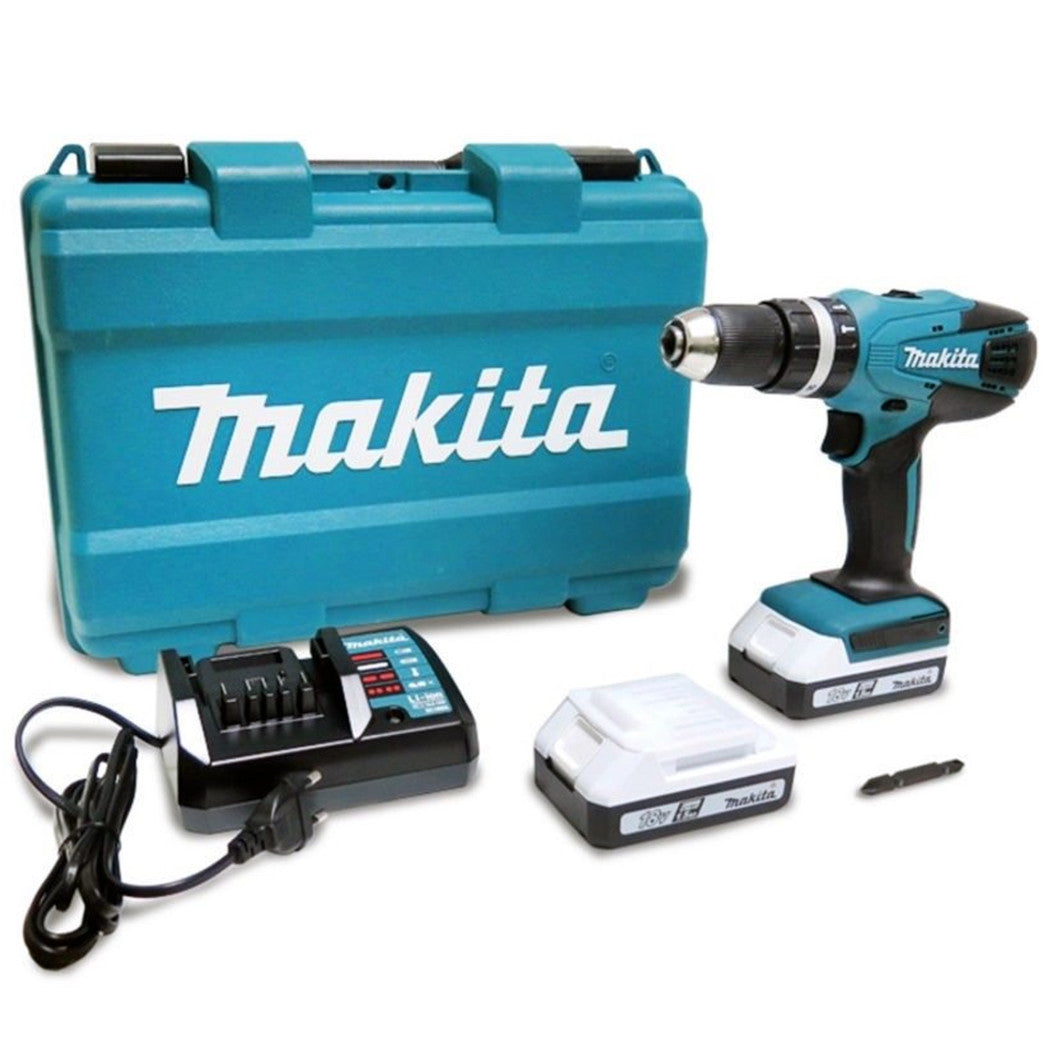 Perforación de percusión con percusión Makita HP457DWE a baterías de litio de 18V 1.5AH