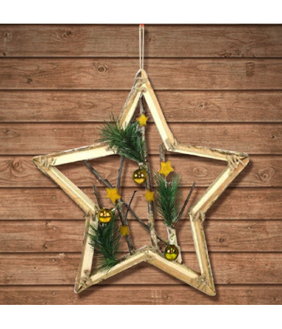 Ramas y bolas de madera de la percha de la forma de la estrella 42 cm Decoración de Navidad de oro