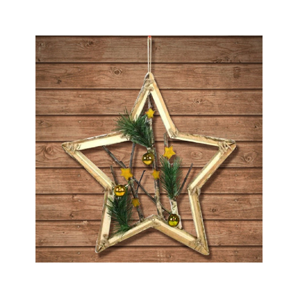Ramas y bolas de madera de la percha de la forma de la estrella 42 cm Decoración de Navidad de oro