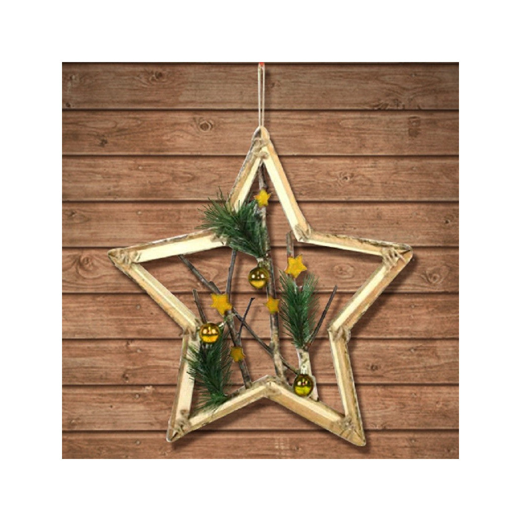 Ramas y bolas de madera de la percha de la forma de la estrella 42 cm Decoración de Navidad de oro