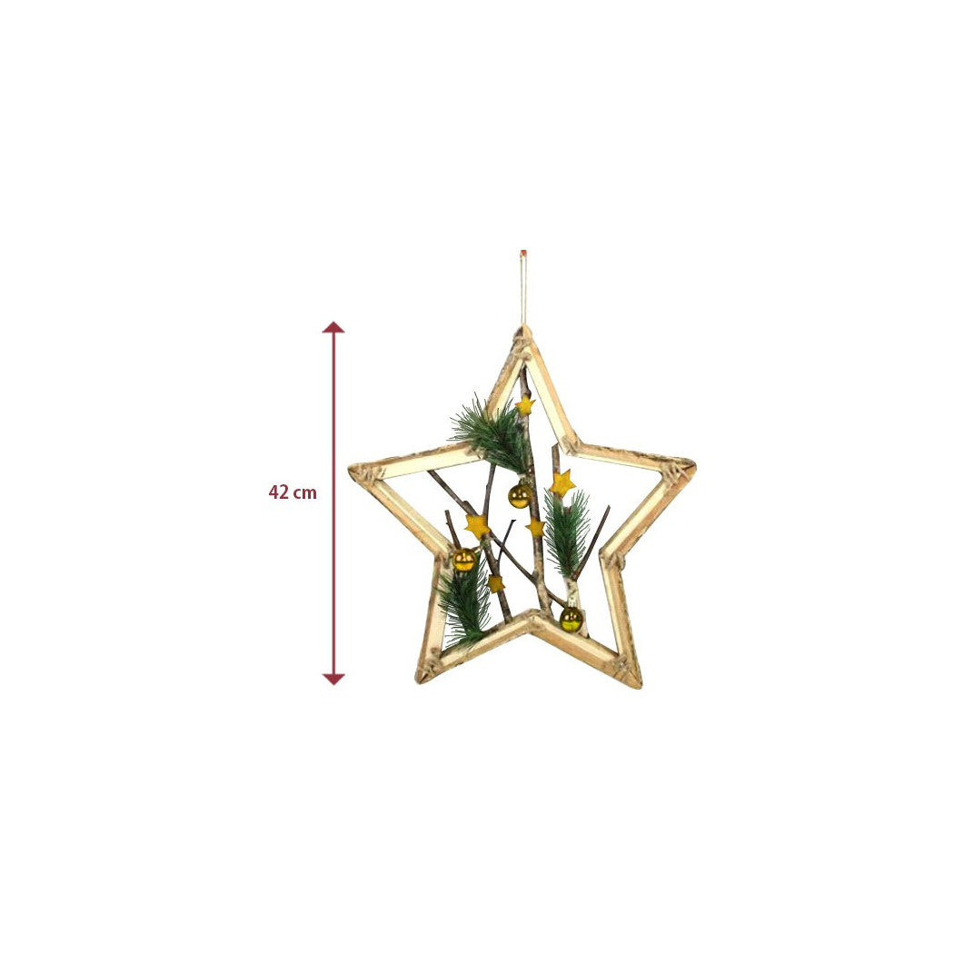 Ramas y bolas de madera de la percha de la forma de la estrella 42 cm Decoración de Navidad de oro