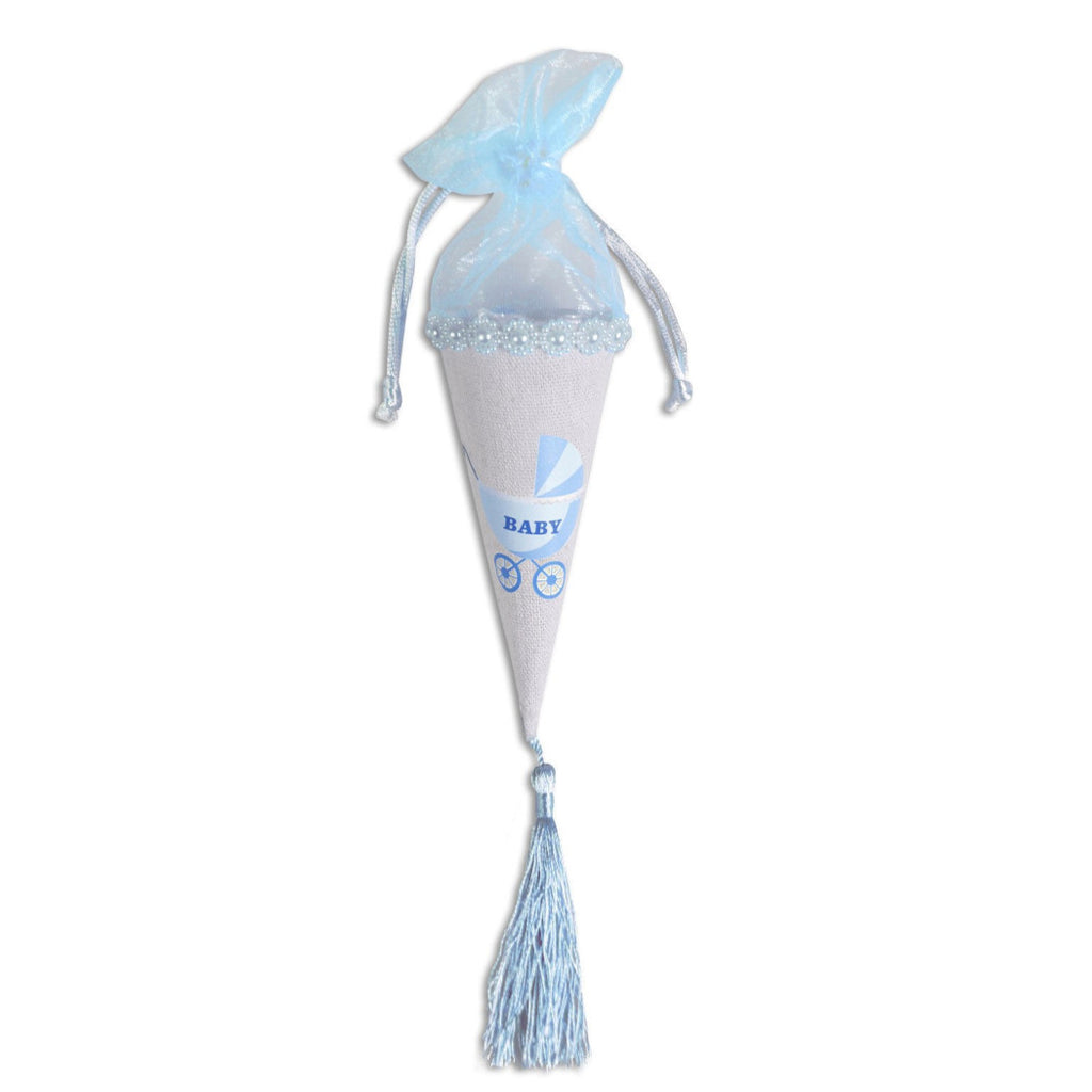 Set 12 Conos Puerta Confetti Favor Imiten Baquismo Bebé Masculino Azul