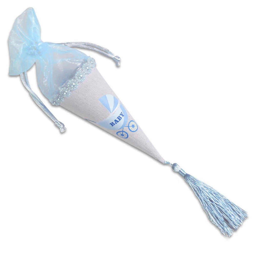 Set 12 Conos Puerta Confetti Favor Imiten Baquismo Bebé Masculino Azul