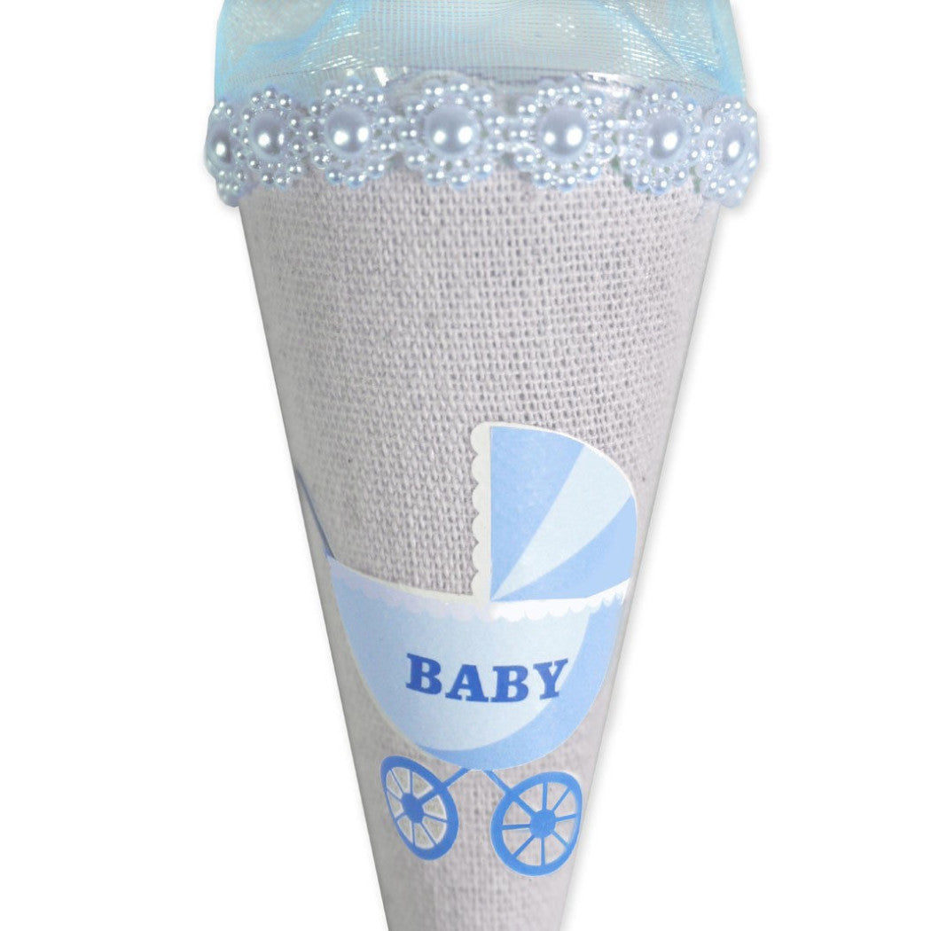 Set 12 Conos Puerta Confetti Favor Imiten Baquismo Bebé Masculino Azul