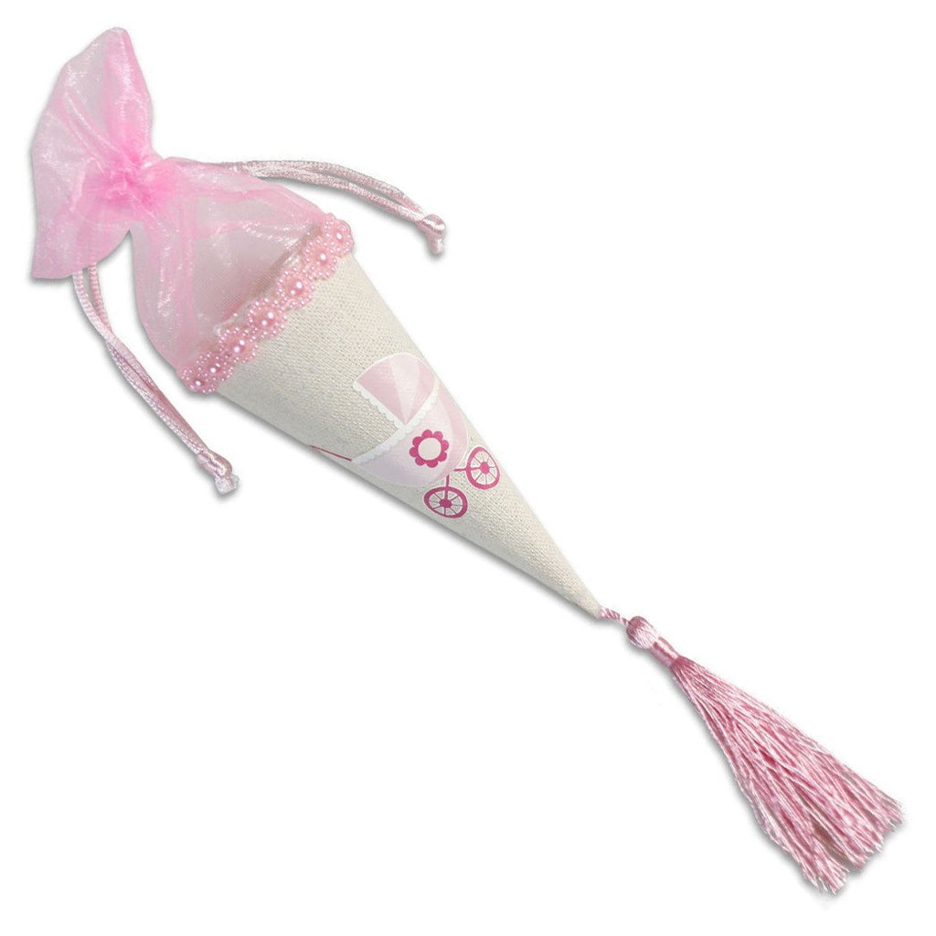 Set 12 Conos Puerta Favor de confeti para el bautismo del nacimiento Bebé femenino rosa