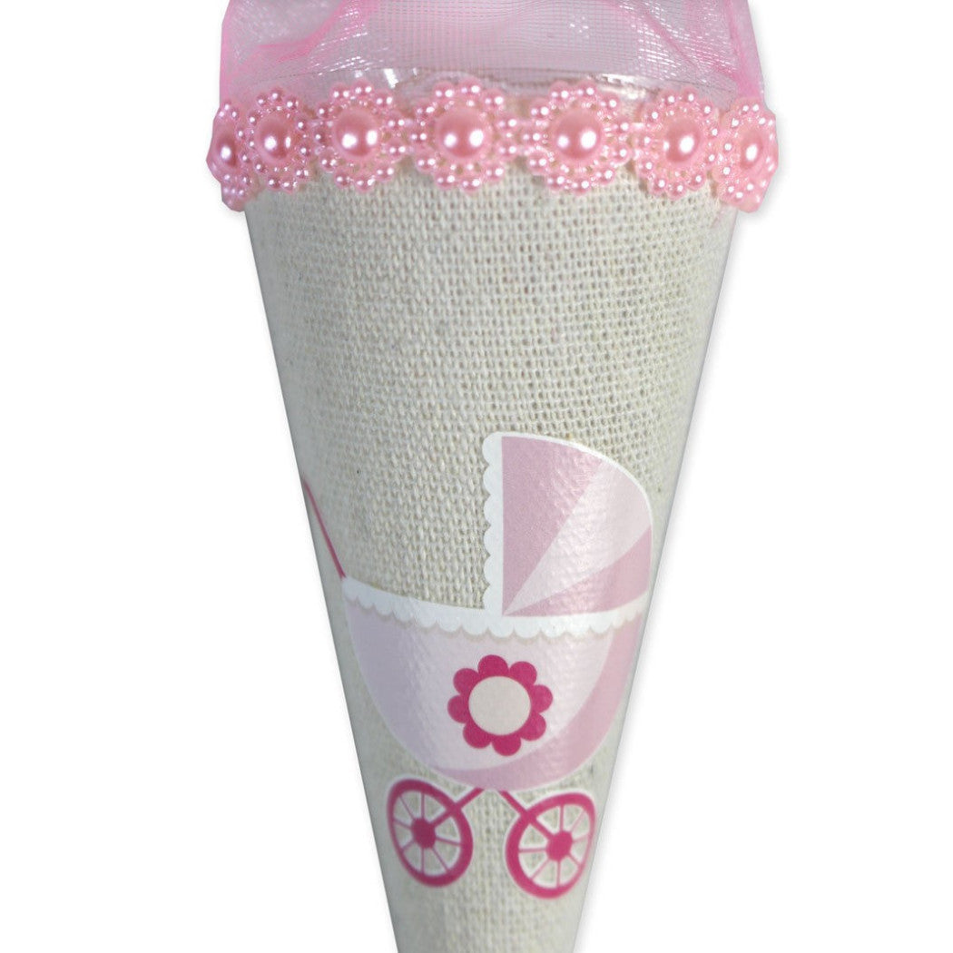 Set 12 Conos Puerta Favor de confeti para el bautismo del nacimiento Bebé femenino rosa