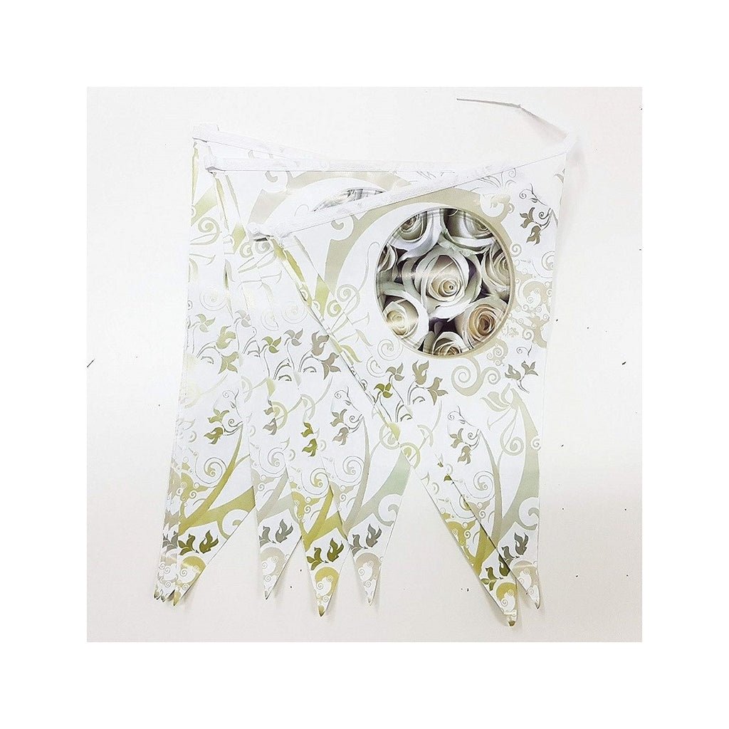 Set 3 Festoons White Rose 12 Banderas cada decoración Fiesta de flores de boda