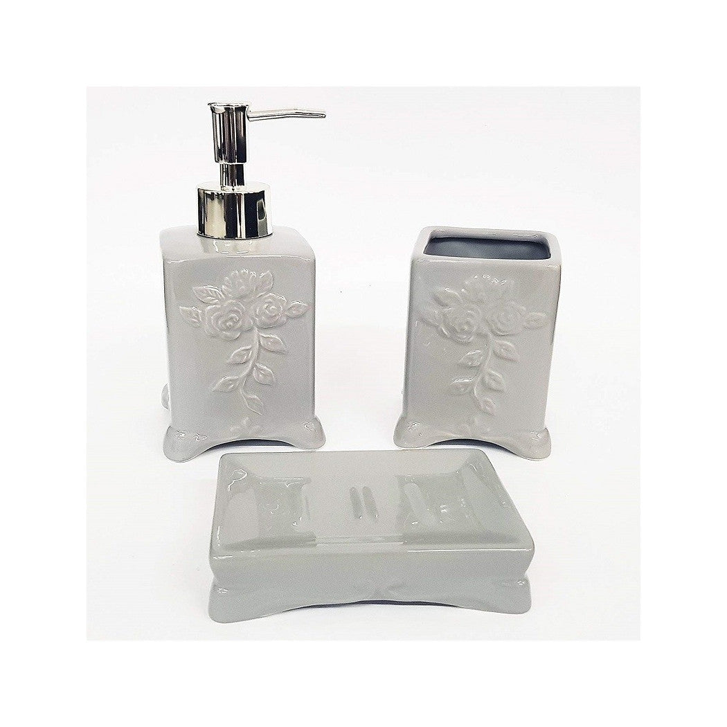 Set 3 unids Baño de flores gris flores Dispensador de cerámica Puerta Puerta Puerta Puerta de Puerta Cepillos de Dormitor