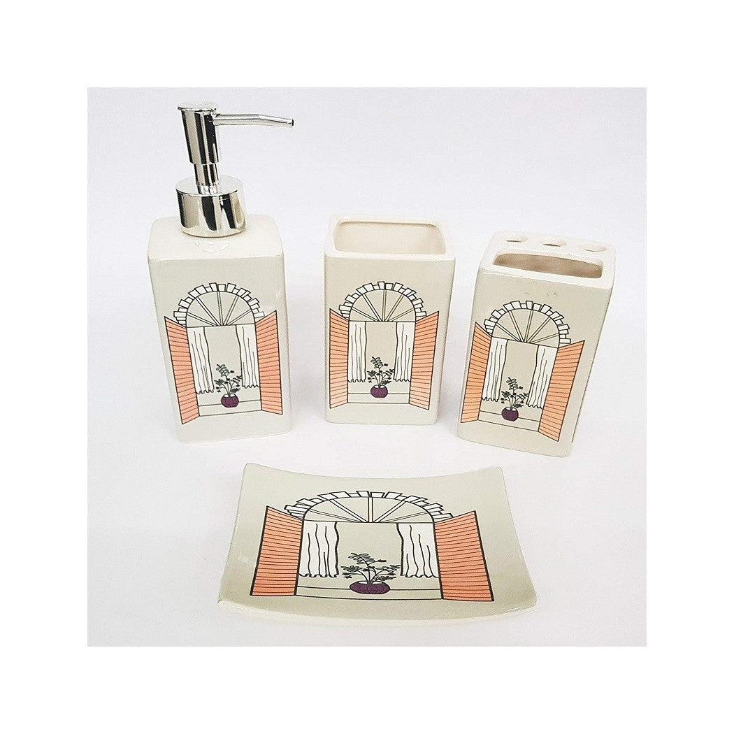 Set 4pcs bathroom mud window flower ceramic dispenser soap door soap glass toothbrushes