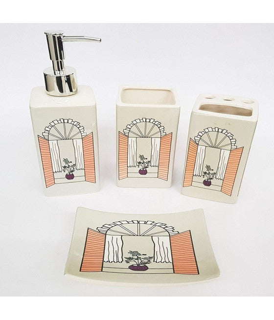 Set de baño Flores Puerta de vidrio de jabón de cerámica japonesa