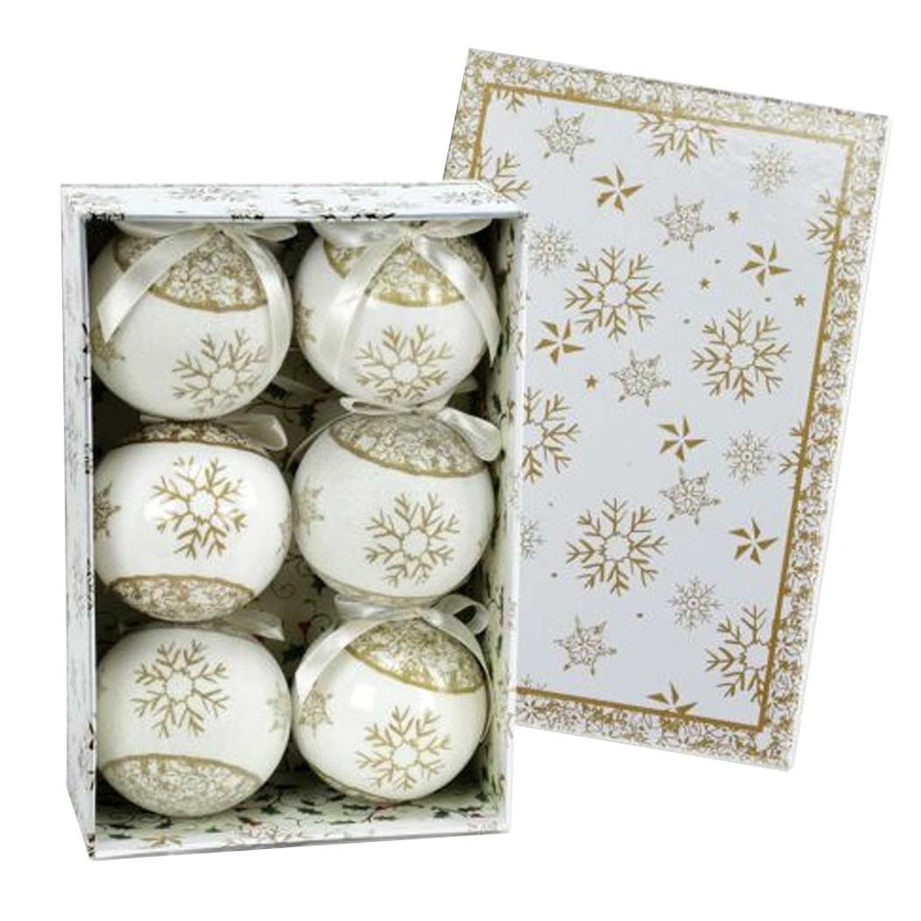 Set 6 bolas de Navidad copo de nieve 7.5cm Oro con decoraciones de Navidad Cinta