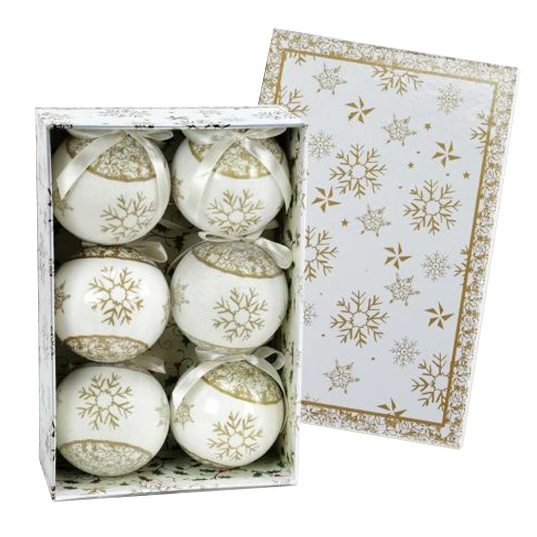 Set 6 bolas de Navidad copo de nieve 7.5cm Oro con decoraciones de Navidad Cinta