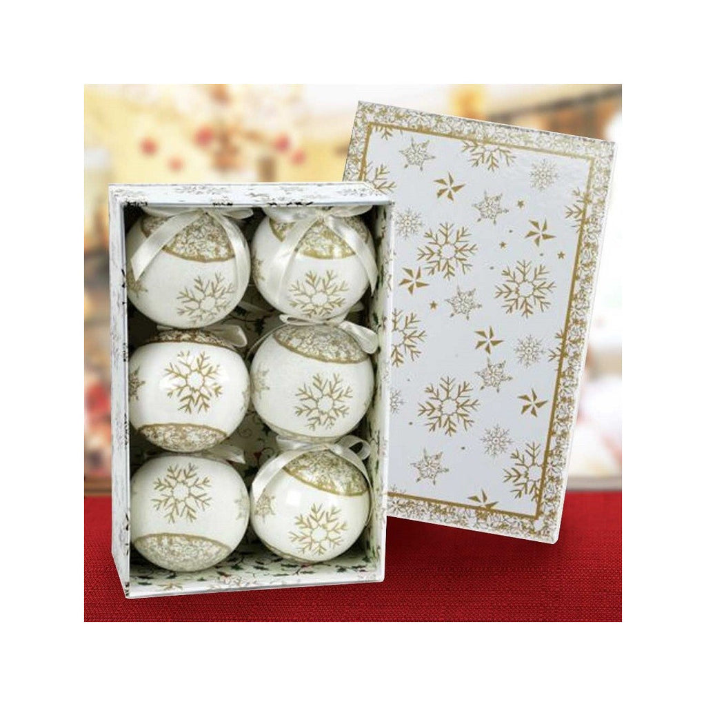 Set 6 bolas de Navidad copo de nieve 7.5cm Oro con decoraciones de Navidad Cinta