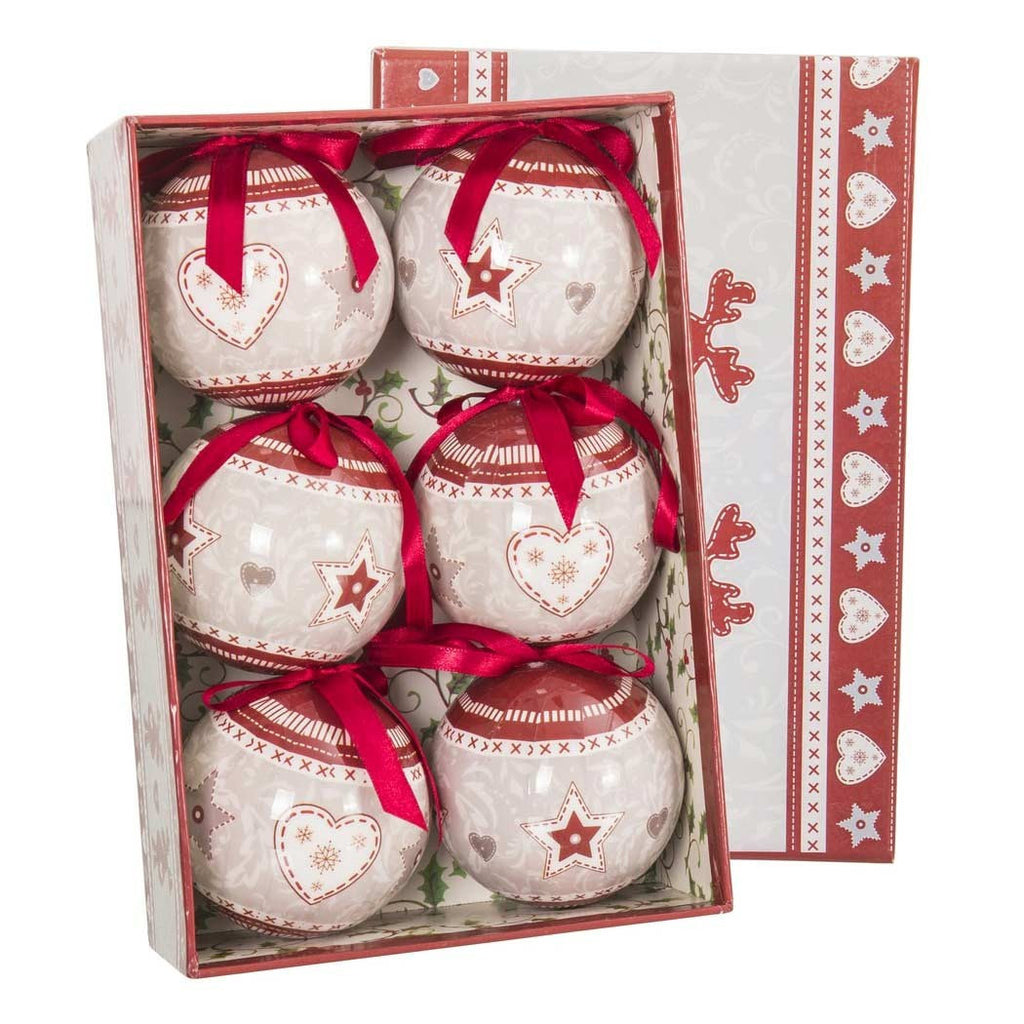 Set 6 bolas de Navidad Imprimir corazón Estrellas 7.5 cm con decoración de Navidad Cinta