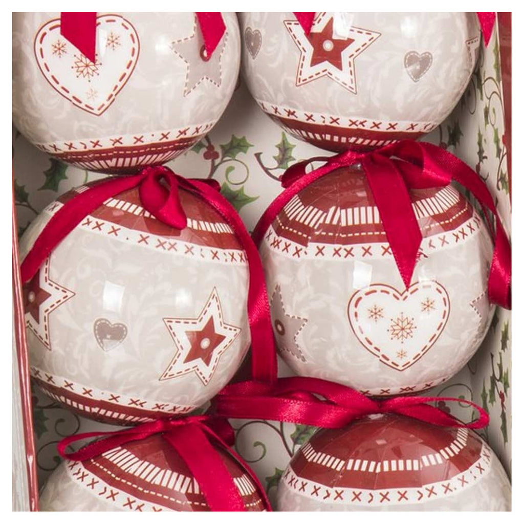 Set 6 bolas de Navidad Imprimir corazón Estrellas 7.5 cm con decoración de Navidad Cinta