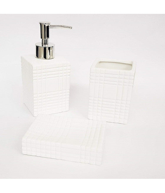 Set de 3pz Baño Blanco Rayas Pinturas de cerámica Pinturas Dispensador Puertas Puertas Puertas