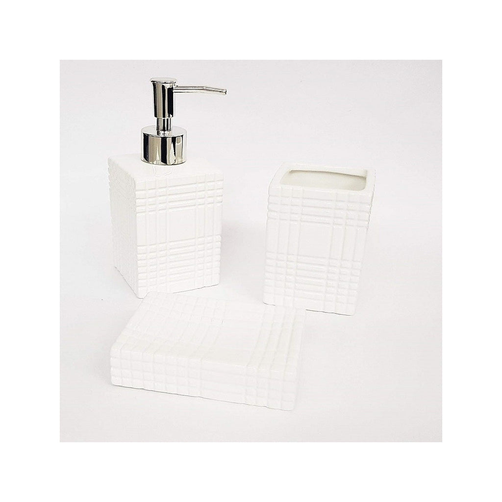 Set de 3pz Baño Blanco Rayas Pinturas de cerámica Pinturas Dispensador Puertas Puertas Puertas