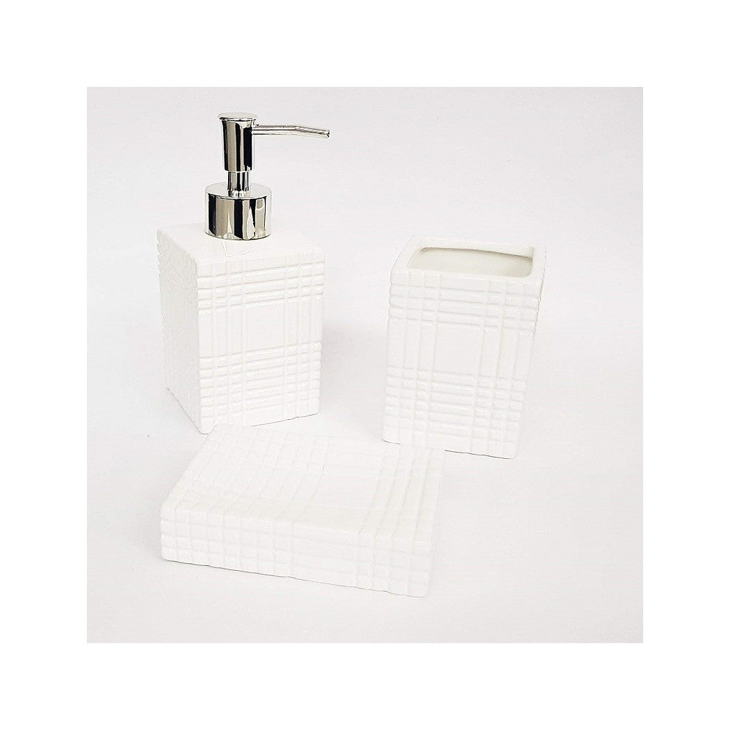 Set de 3pz Baño Blanco Rayas Pinturas de cerámica Pinturas Dispensador Puertas Puertas Puertas