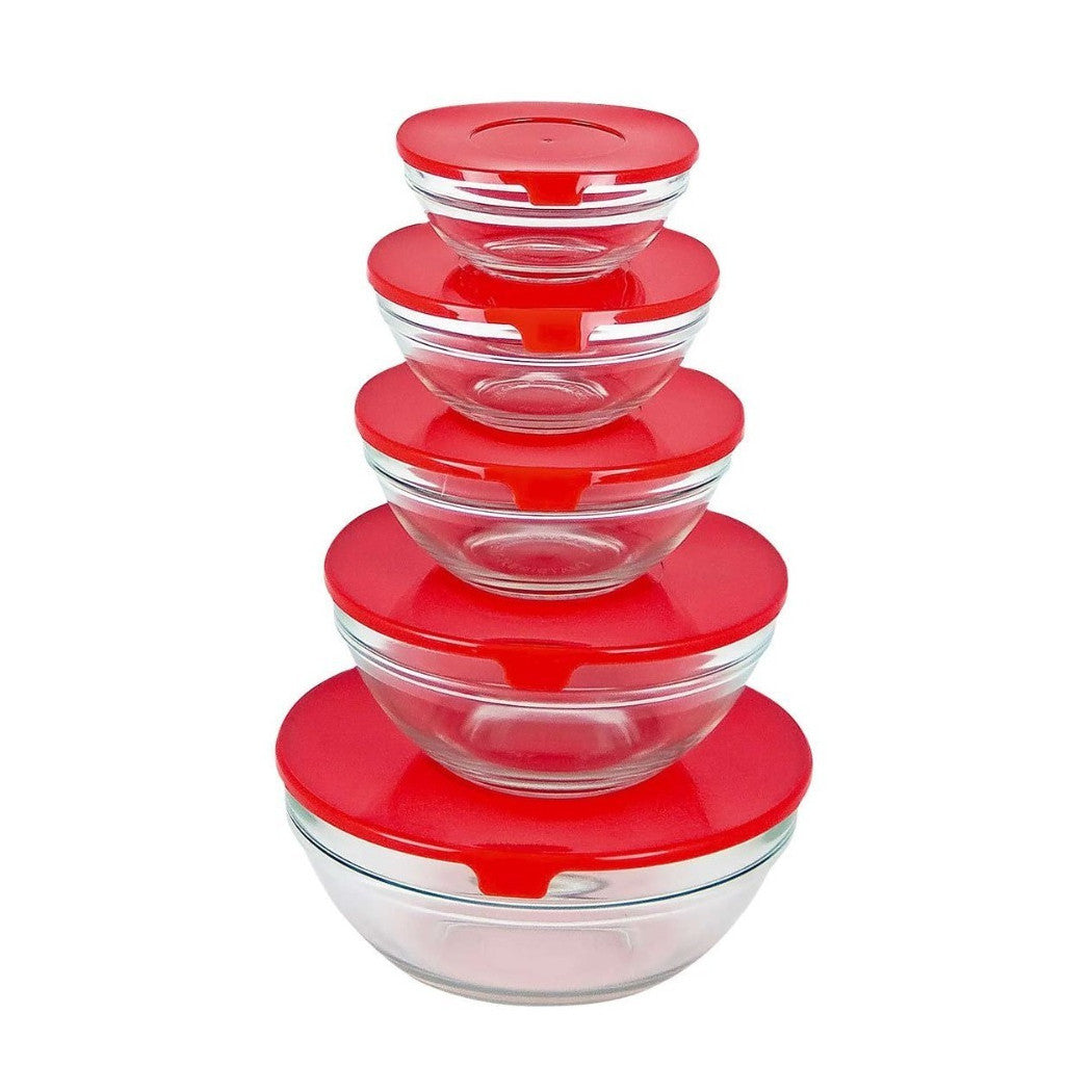 Set de 5 piezas Contenedores de tazón cuencos tazón de vidrio Cap Microonde Frezere