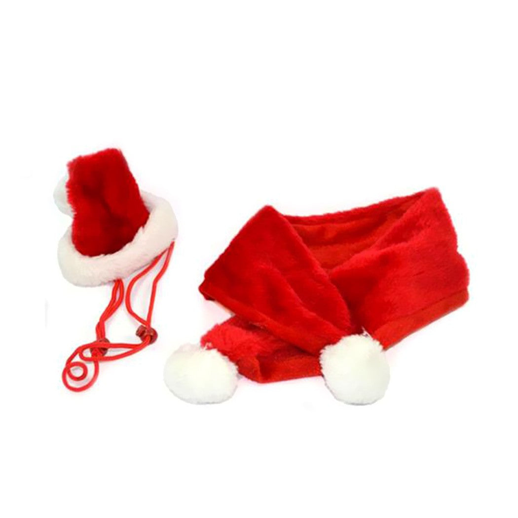 Set de bufanda Santa Claus Sombrero para perros Pequeños gatos rojos