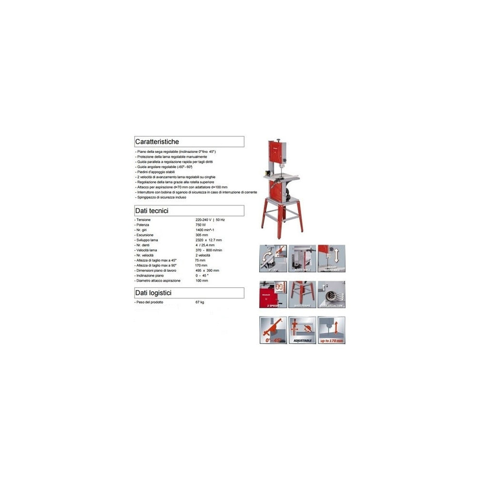 Sierra de banda vertical Einhell TC-SB 305 U potencia 750 W Lama 2320 x 12.7 mm