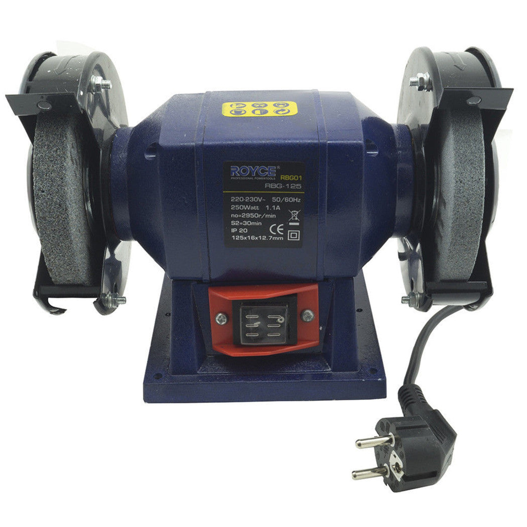 SMERIGLIATRICE MOLA DA BANCO 250W CON 2 DISCHI IN PIETRA DA 125MM PER OFFICINA