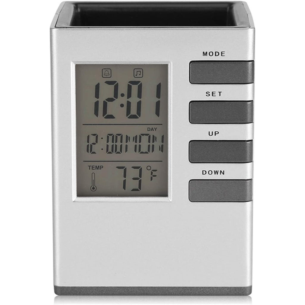 Titular de la pluma del escritorio para la casa de oficina con pantalla digital reloj iluminado