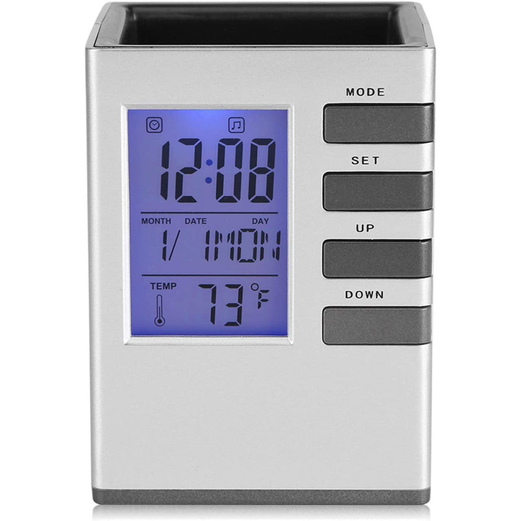 Titular de la pluma del escritorio para la casa de oficina con pantalla digital reloj iluminado