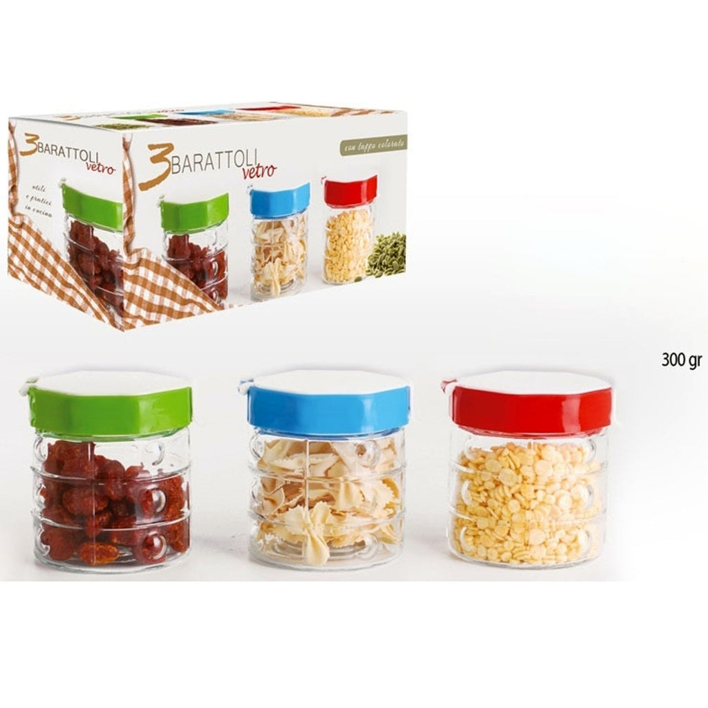 Tris de frascos de vidrio con pinturas de tapa de colores sal de azúcar dulce café