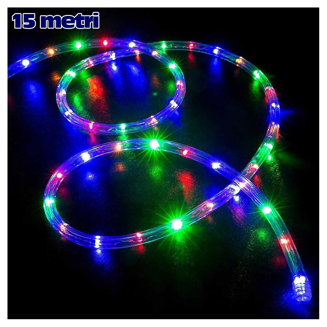 TUBO LUMINOSO NATALIO 15MT LED MULTICOLOR CONTROLER 8 FUNCIONES PARA EXTERNAL