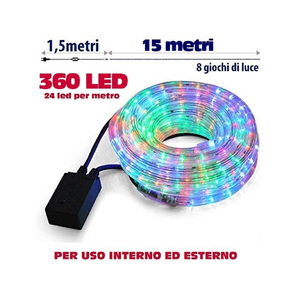 TUBO LUMINOSO NATALIO 15MT LED MULTICOLOR CONTROLER 8 FUNCIONES PARA EXTERNAL