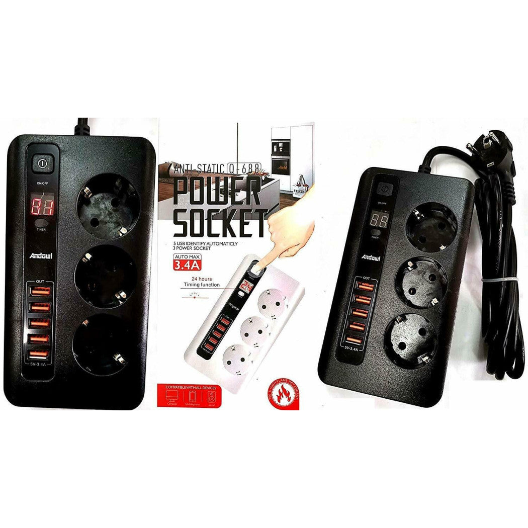 Universal Sacker Multip 3 Columna vertebral 5 USB 3.4A 5V interruptor 220V 2500W 10A